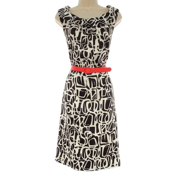 Dress Barn Dresses & Skirts - Size 16 CLASSY BLACK/IVORY PRINT SHEATH DRESS w/Coral Belt Summer Fall Party